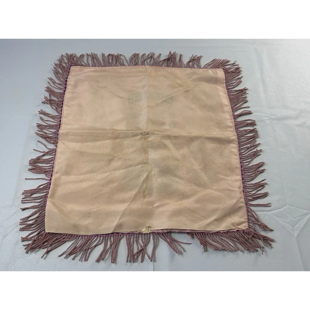 Vintage Satin Mother Poem Pillowcase Pink Floral Fringe Sentimental Decor